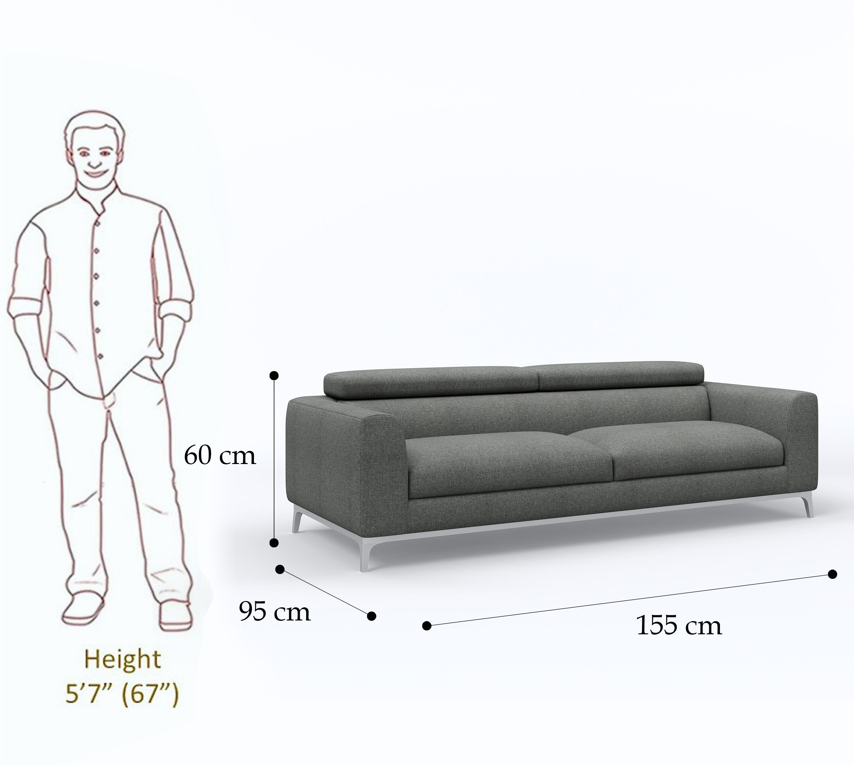WESTIDO Tuxedo Fabric 2 Seater  Sofa (Finish Color - GREY, DIY(Do-It-Yourself))