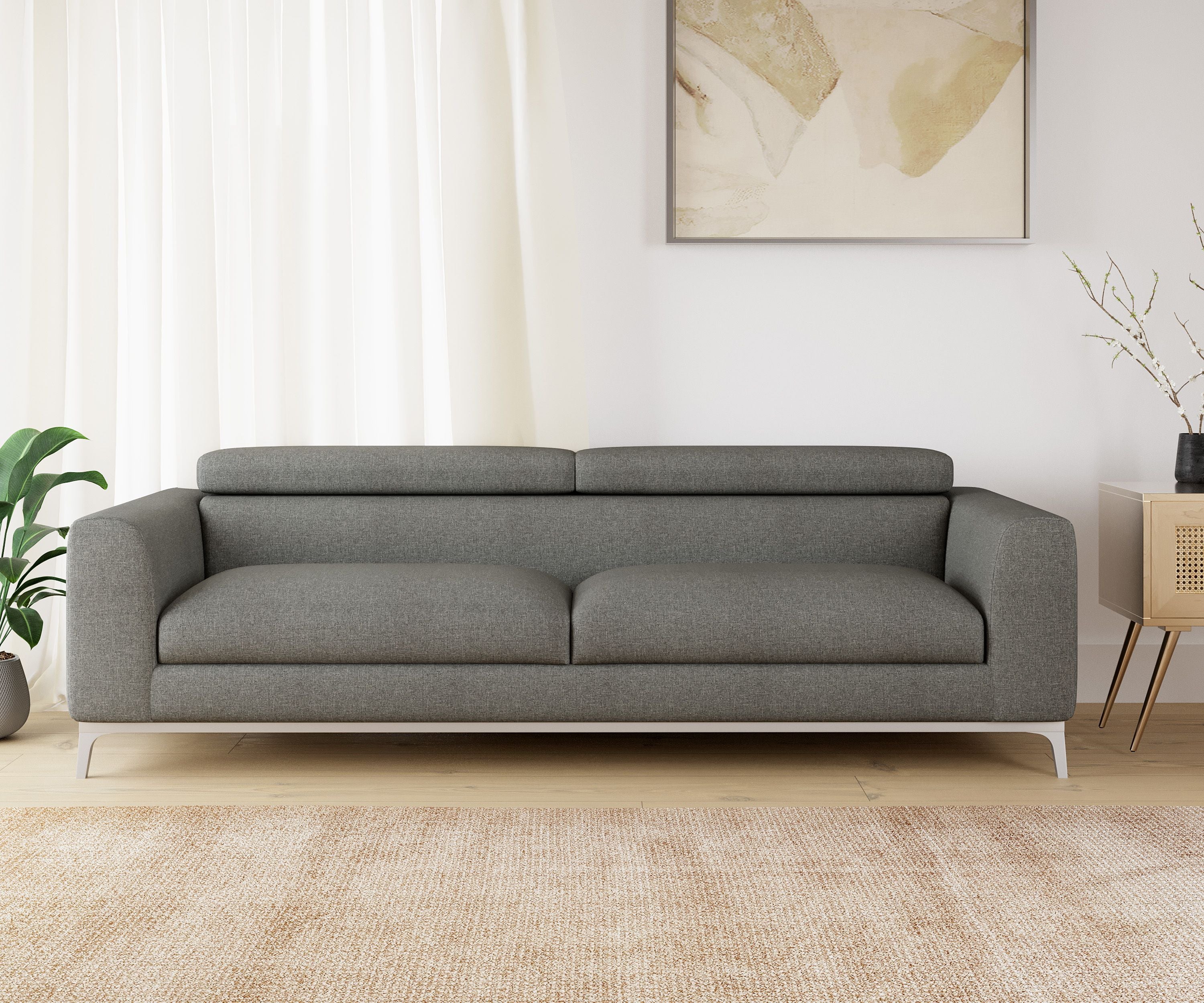 WESTIDO Tuxedo Fabric 3 Seater  Sofa (Finish Color - GREY, DIY(Do-It-Yourself))